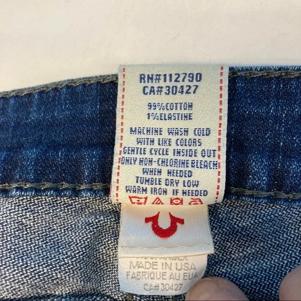 TRUE  RELIGION Sz 27 Disco Becky Big T Swarovski Crystal Distressed Jeans - Picture 10 of 14